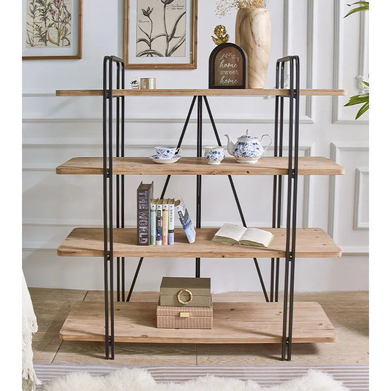 INNOVA Home Living Room Vintage Eco-Friendly Multifunction Easy Installation Folding Metal Frame 4 Layer Wood Storage Rack