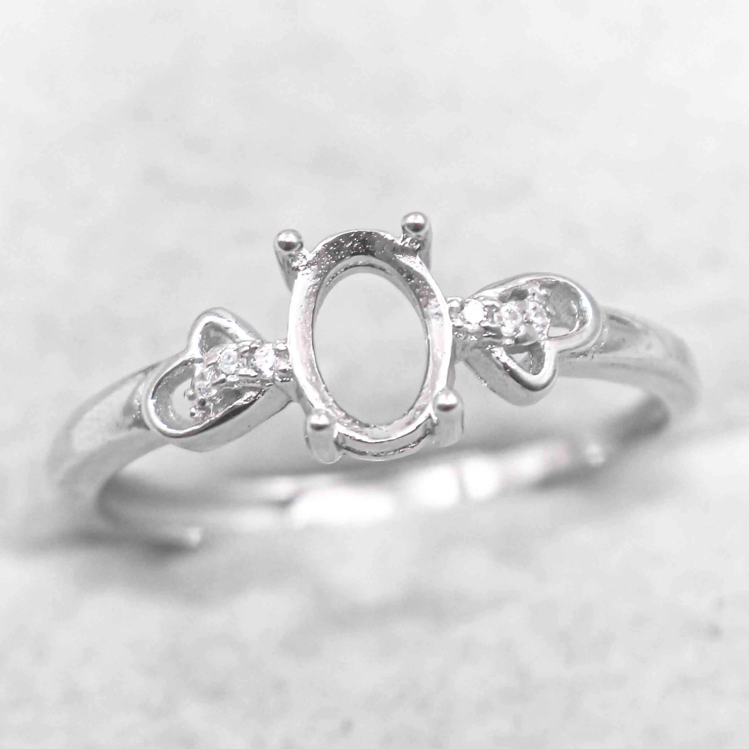 Sterling Silver 5*7mm Semi Mount Ring Empty Frame Blank Support Claw Setting S925 Base Holder Without Center Stone for DIY Inlay