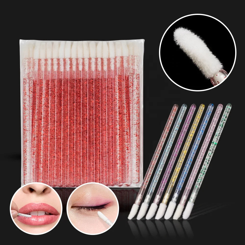 50Pcs Disposable Lip Brush Eyelash Brushes Crystal Lashes Micro Brushes Eyelash Extension Applicator Cleaner Beauty Makeup Tools
