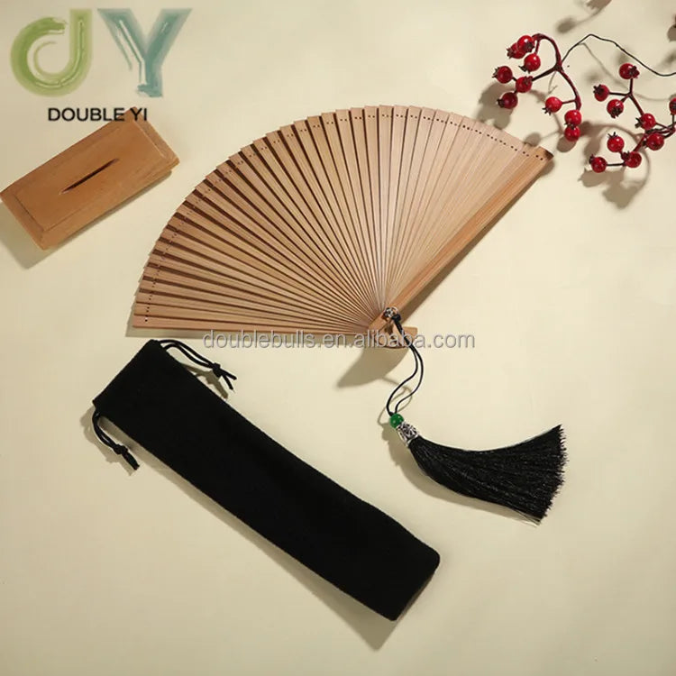 Bamboo Handle Folding Fan Eco-Friendly 18x31cm Customizable Logo with Black Pouch DIY Style Painted Technique for Children