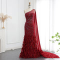 Luxury Feather Turquoise Aqua One Shoulder Mermaid Evening Dress With Cape Prom Wedding Party Gowns SZ498