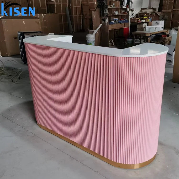 Wholesale pink Spa with Golden Line Beauty Salon Reception Desk Table