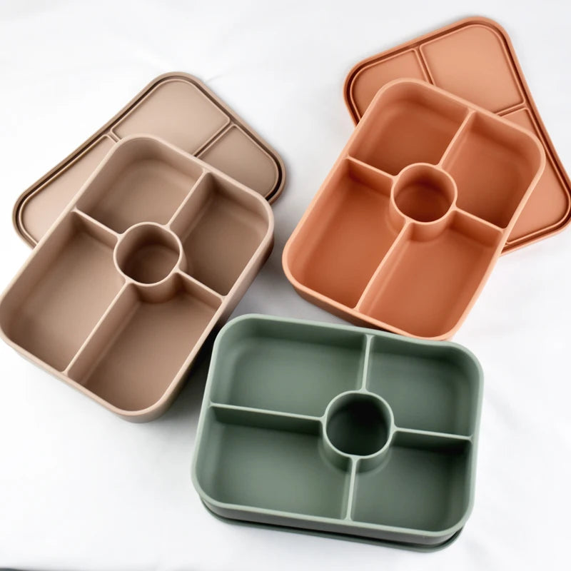 Portable 5 Compartment Silicone Bento Box Food Grade Silicone High Temperature Resistant for Silicone Bento Box Food Container