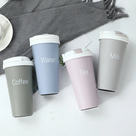Custom Portable Water Bottle 500ml Double Wall Tumbler Stainless Steel Travel Coffee Mug with Drinking Straws Couple Thermos Cup