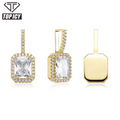 White Gold Square Gem Mocha Fluorescence Pendant Rectangle Iced Out 2 Rows of 5A Cz Hip Hop Pendants for Necklace