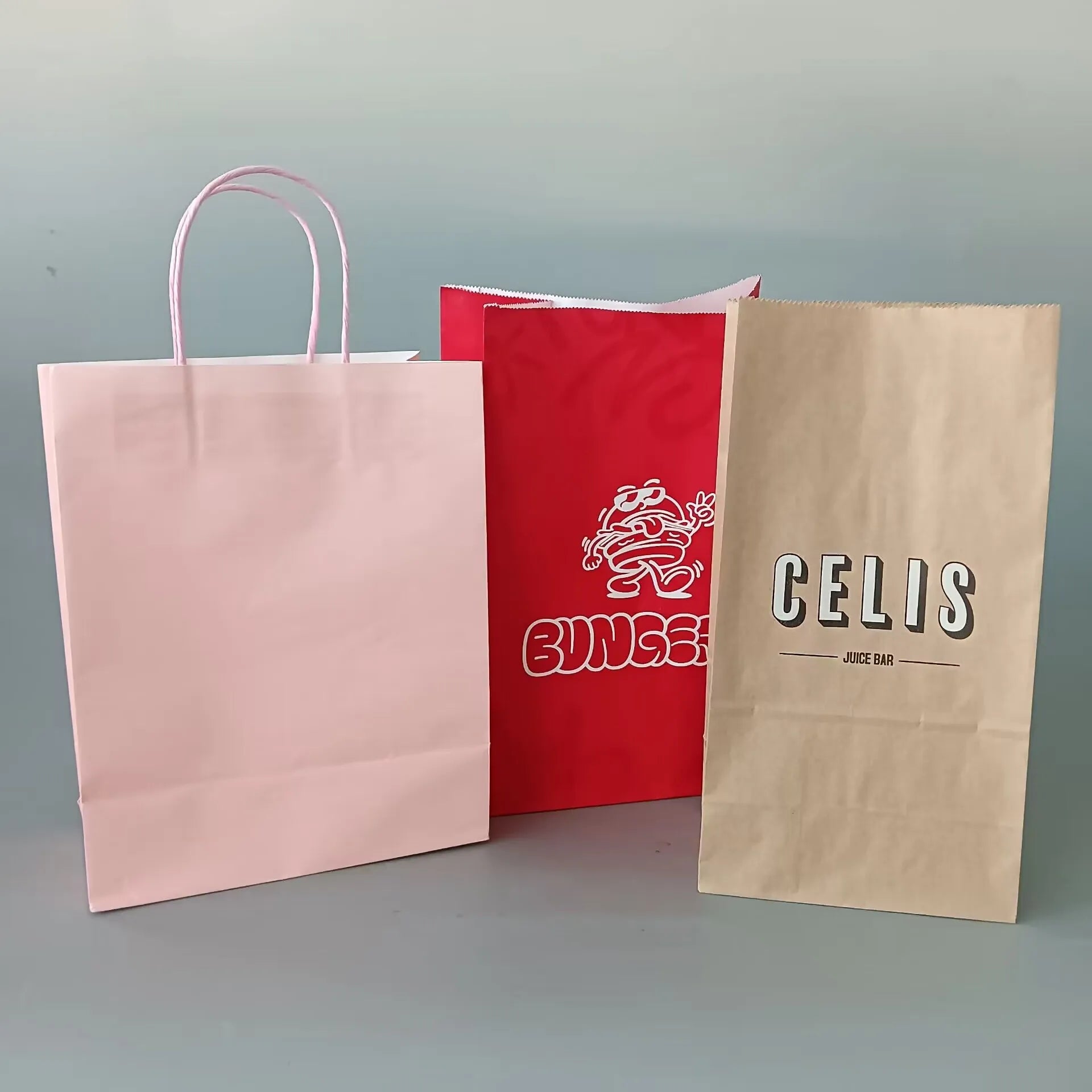 Customizable Kraft Brown Paper Bag with Handle Rope Recyclable Bio-Degradable for Food Shopping Flexo Printed Logo