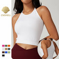 CNSHELL Custom Logo Seamless Knitted Ribbed Beautiful Back Skinny Yoga Fitness Running Gym Fitting Top