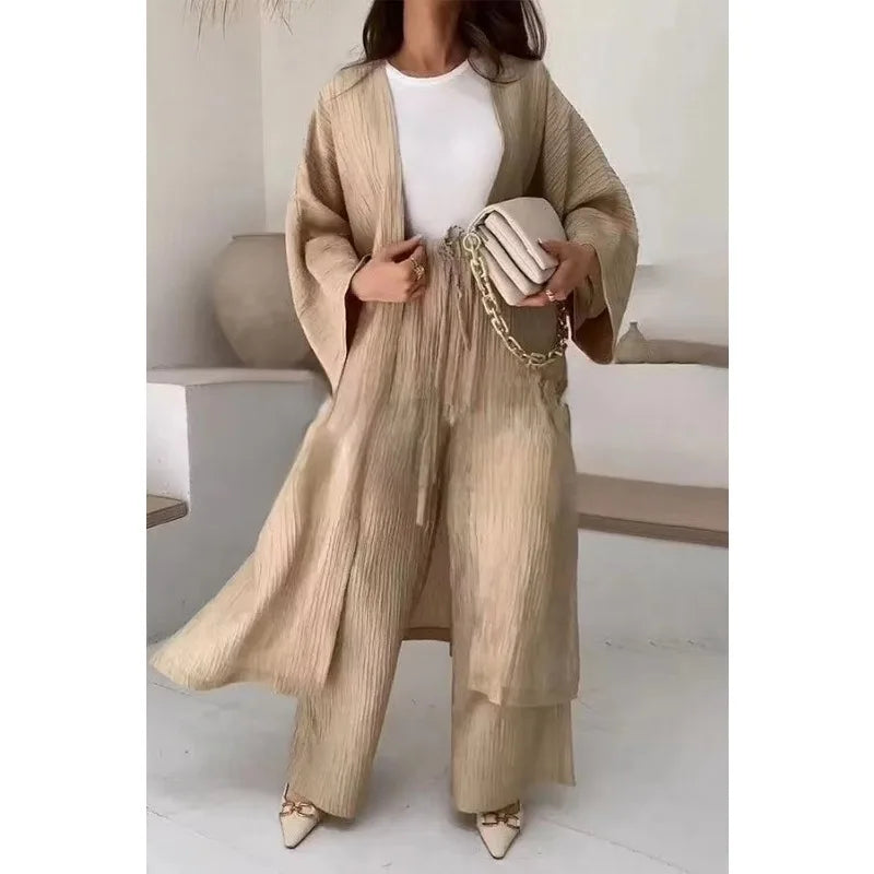 Boutique Wholesale 2026 Autumn New Women's Pleated Texture Top Straight Casual Pants Women's Set