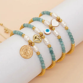 Go2boho New in 18k Gold Beaded Friendship Bracelet Virgin Mary Mother of God Madonna Charm Freshwater Pearl Women Jewelry Gift