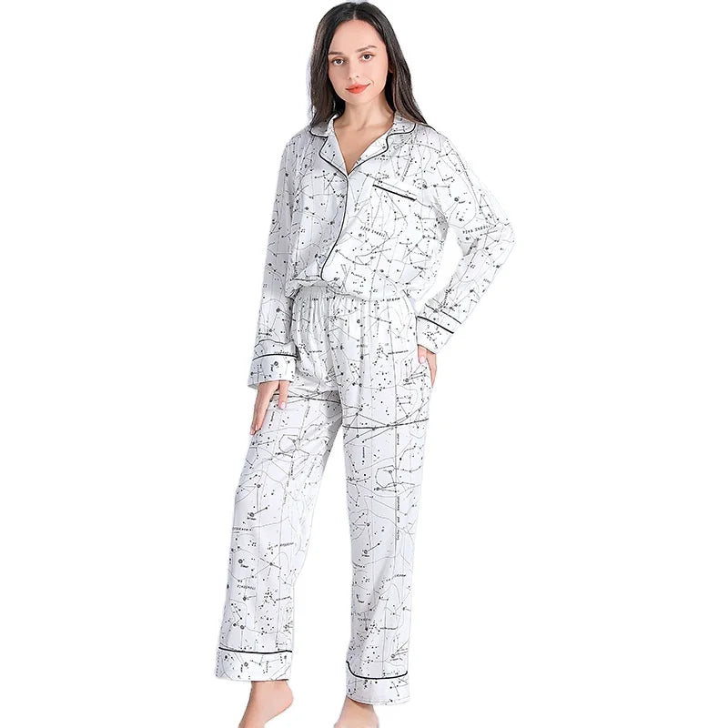 Satin Button Down Pajamas for Women Top Casual Pants Plus Size Two Piece Women's Loungewear