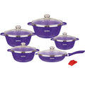 Dessini 10-Piece VIOLET Non-Stick Aluminum Alloy Cookware Set Bakelite Handles Contemporary Design Tempered Glass Lid