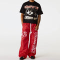 Custom Screen Printed Nylon Polyester Loose Waterproof Windbreaker Vintage Elastic Waist Straight Baggy Wide Leg Sweatpants Men
