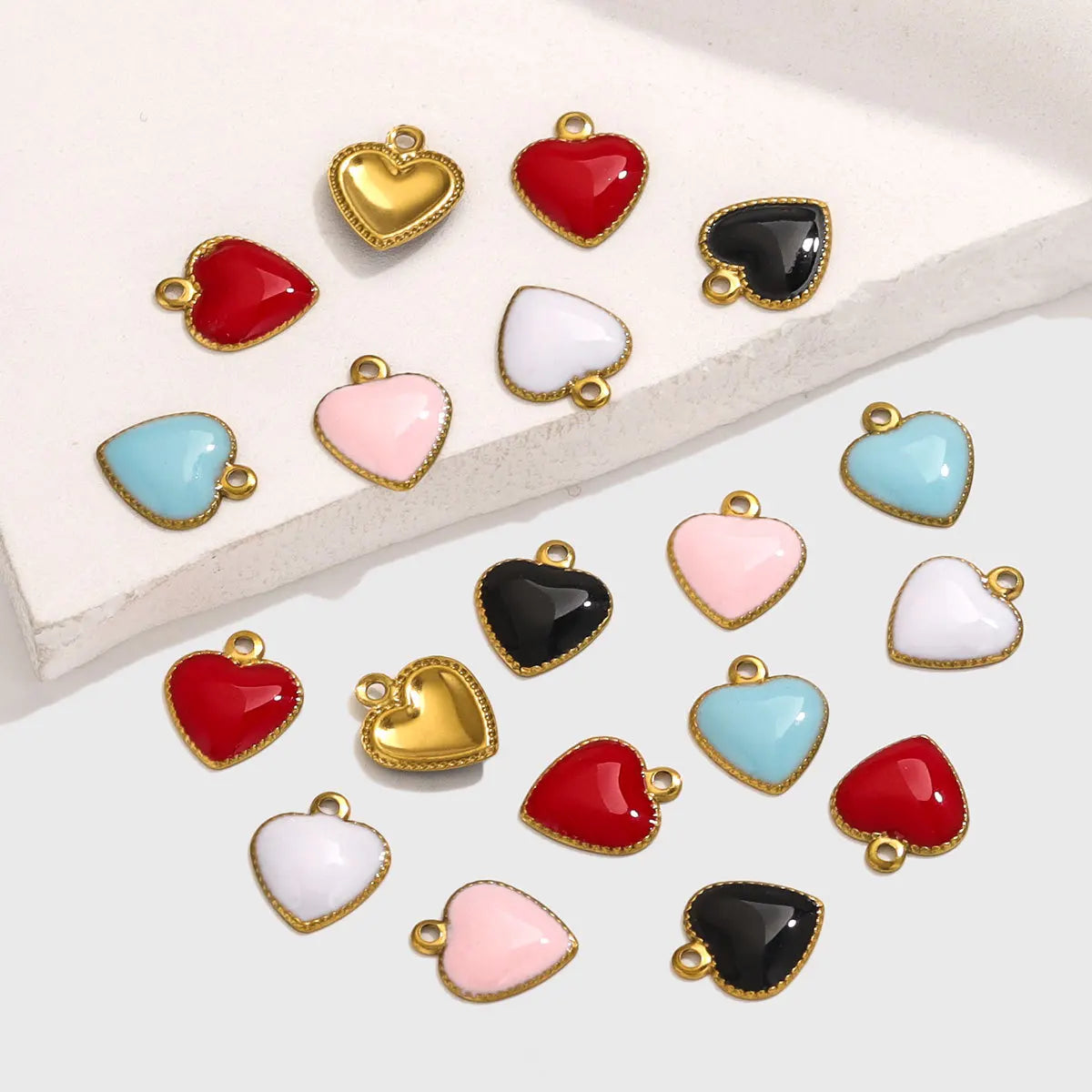 Stainless Steel Heart-Shaped Enamel Mini Charms for Necklaces Bracelets DIY Pendant Jewelry Accessories