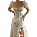 2023 Women's Spring New Printed French Floral Open Back Slim Split Sling Dress