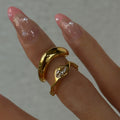 2024 Dazan Autumn Winter New Trendy 18k Pvd Gold Plated Stainless Steel Polished Wave Zircon Ring Boutique Jewelry for Women