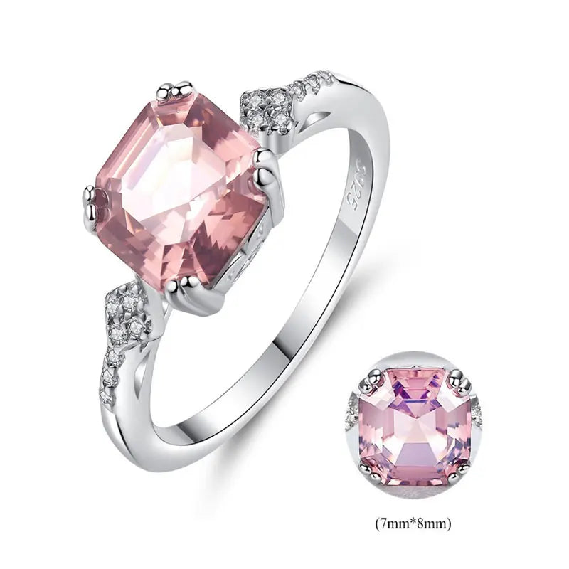 Fashion Jewelry 925 Sterling Silver Wedding Ring Pink Gemstone Engagement Ring for Women Anniversary Ring