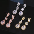 Elegant Luxury Flower Cubic Zirconia Bridal Earring for Women Trendy Crystal Bling Water Drop Earrings Wedding Jewelry 2022 New