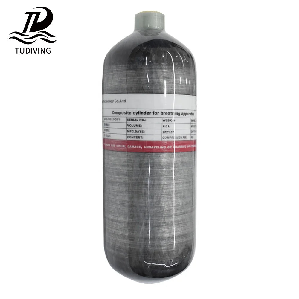TUDIVING High Pressure 4500psi 300bar Fully Wrapped Composite 2L Paintball Underwater Snorkeling Carbon Fiber Tank Gas Cylinder