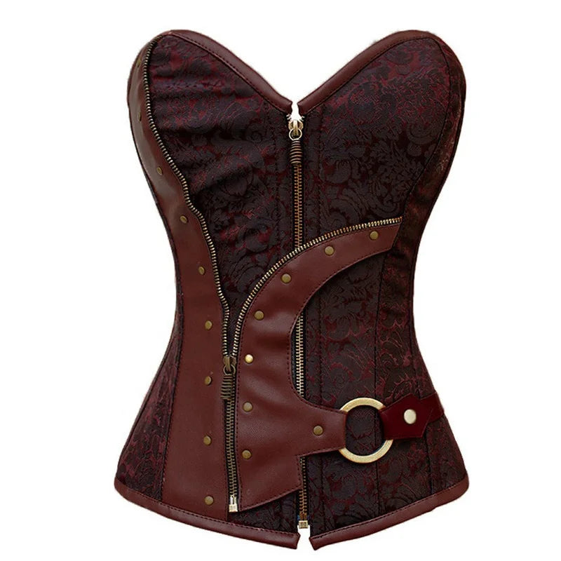 Steampunk Corset Gothic Clothing PVC Leather Corsets & Bustiers Lace up Korset Corsage Basque Zipper Bustier Corsets Top