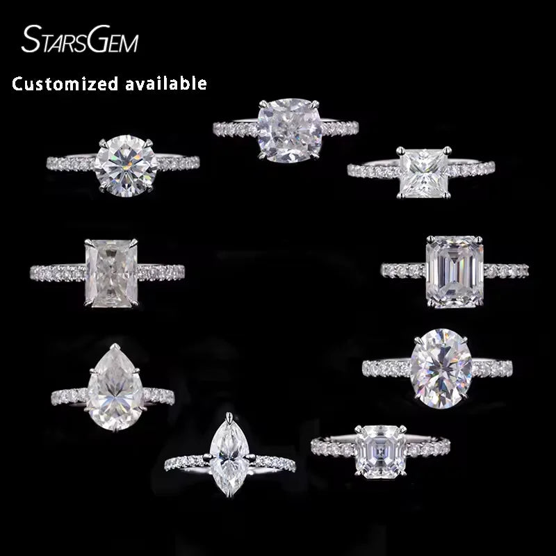 Starsgem Custom Fine Jewelry 2CT 14K Gold DEF VVS Fancy Moissanites Diamond Wedding Ring Woman Engagement Moissanite Ring