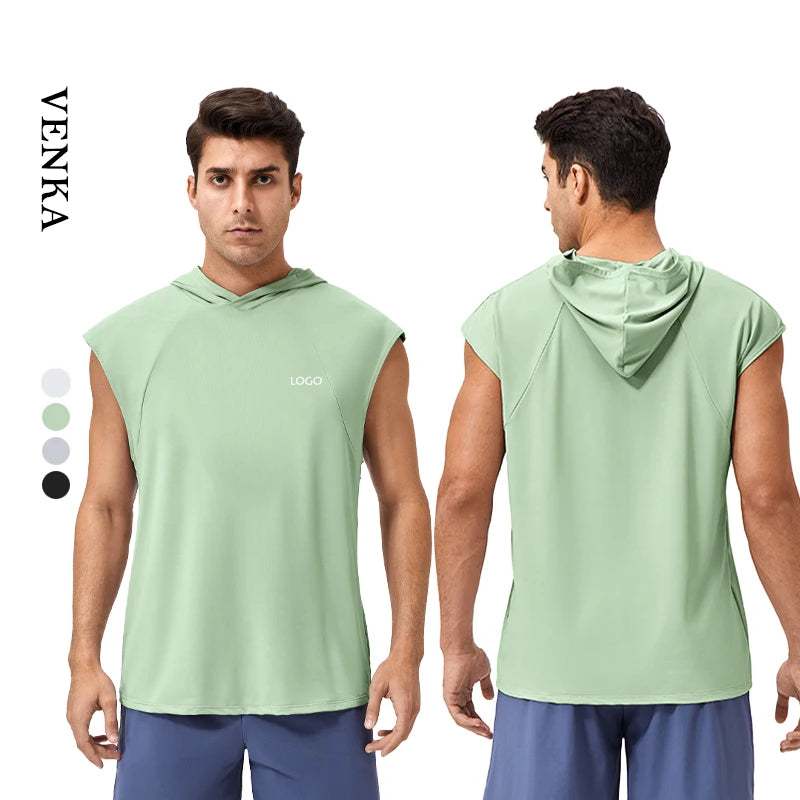 Wholesale Men's Fitness Running Vest Loose Quick Dry Breathable Solid Color Gym Workout Fitness Sleeveless Shirt Tops Hoodie