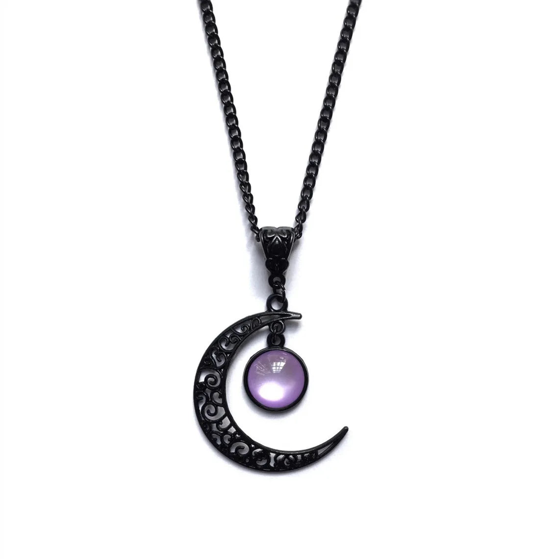 Vintage Punk Dark Black Crescent Necklace Christmas Jewelry Gift for Women Girls Gothic Crystal Moon Necklace
