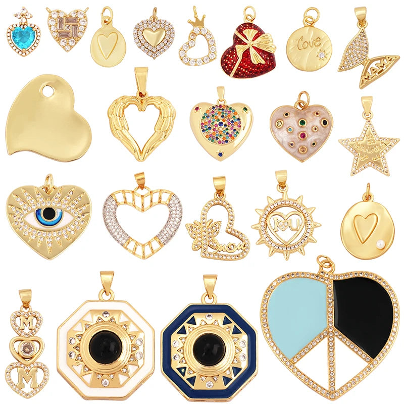 New Vintage Victorian Love Heart Zircon Charm PendantCreative Butterfly Pentacle 18K Gold Plated Jewelry Necklace Supplies L25
