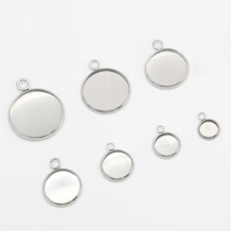 Stainless Steel Gemstone Pendant with Hollow Support Circular Bottom Accessories Welded Single Circle DIY Stainless Jewelry