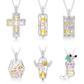 New 925 Sterling Silver Christmas Theme 3d Cross Angel Wing Aromatherapy Essential Oil Diffuser Necklace Pendant Jewelry