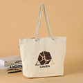 Large Straw Cotton Tote Shoulder with Waterproof Lining Canvas Beige Beach Tote Rope Handles Beach Bag