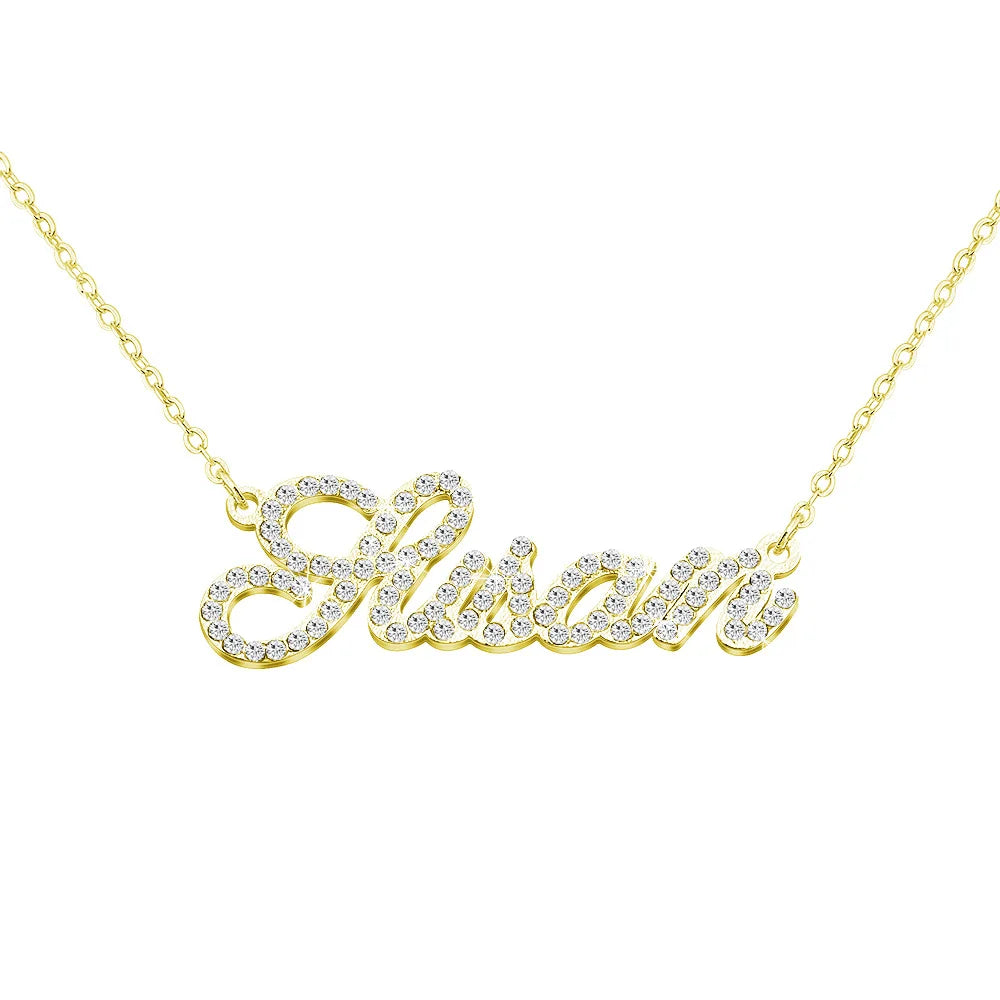Qiuhan Dropshipping Customized Micro-Inlaid Zircon Letters Necklace Clavicle Matte Gold Custom Name Necklace