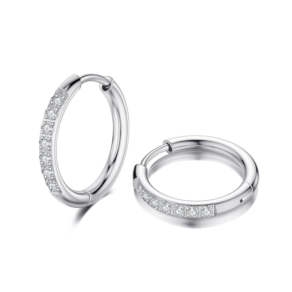 316L Stainless Steel Ear Rings for Men 1Pair 8/10/12mm Seven Zircons Studs Wedding Jewelry with Buckle Christmas Earrings