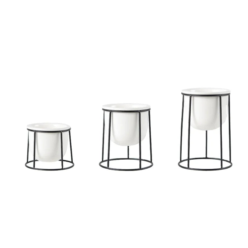 Nordic Ins Iron Vase Ceramic & Porcelain Desk Decorative Items Tabletop Succulent Flowerpot with Ins Iron Design