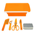 Collapsible Cutting Board Foldable Camping Sink Set of 7 Collapsible Dish Basin BBQ Prep Tub with Knife for Washing and Draining