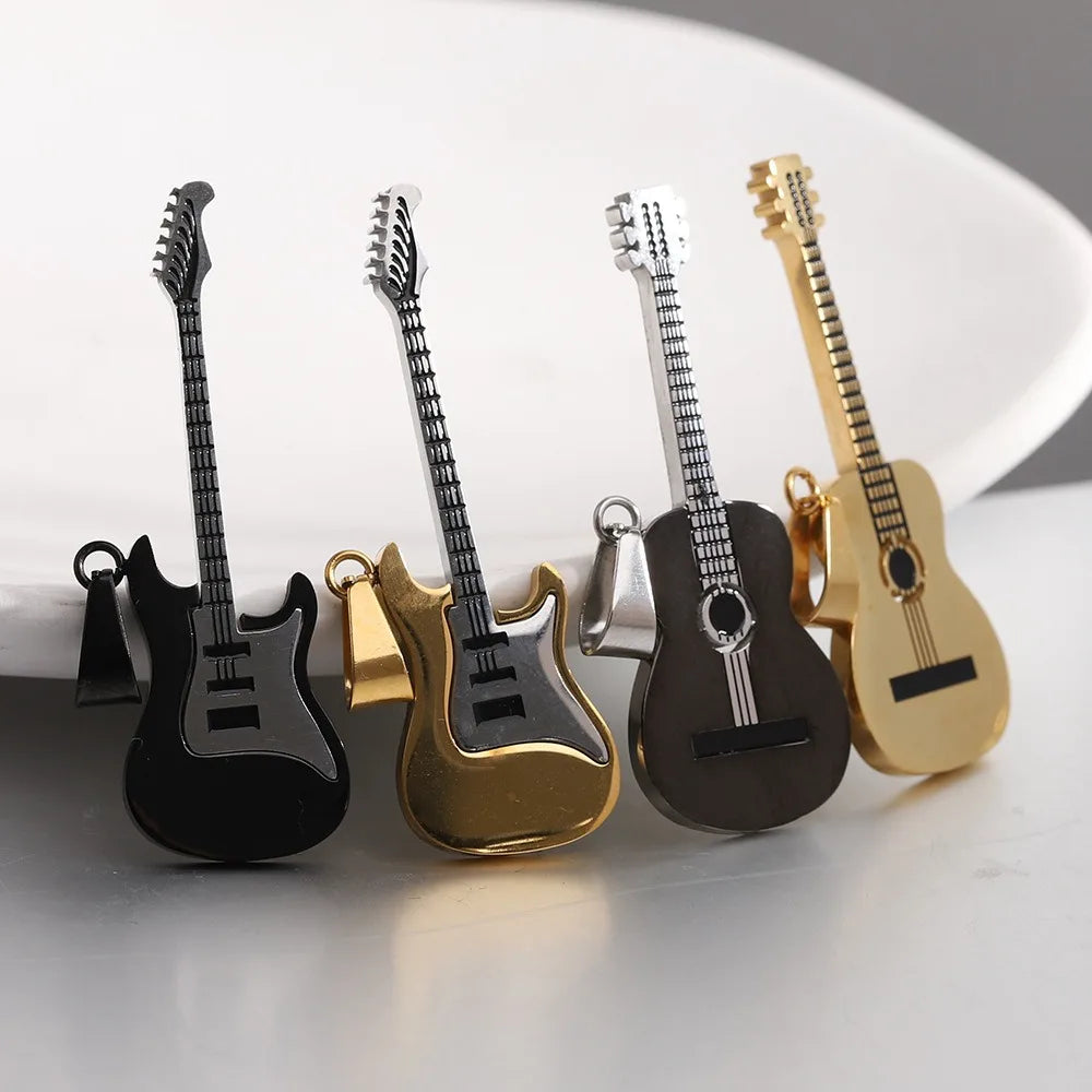 Nabest Jewelry Supplier Hip Hop Music Hobbies Stainless Steel Guitar Pendant Chokers Necklaces