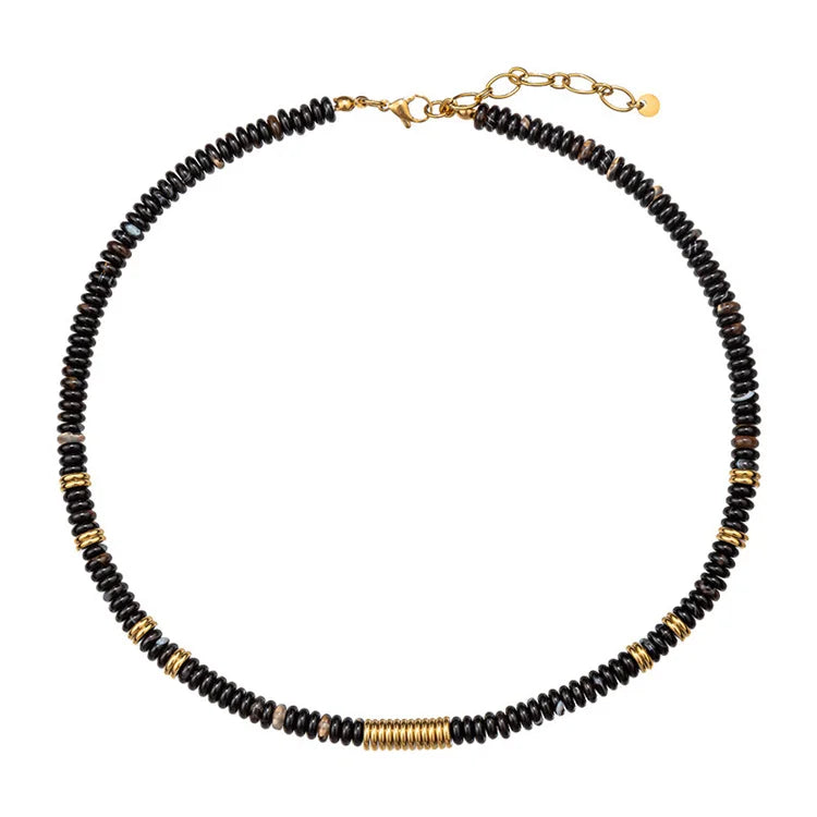 High End Jewelry Gold Plated Beaded Chain Choker Necklace Handmade Black Agate Necklace