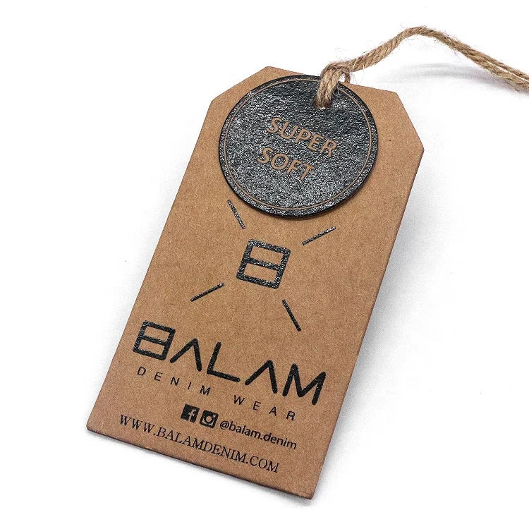 100% Recycled Eco-Friendly Kraft Paper Vintage Hangtags Custom Branded Swing Screen Printed Clothing Tag for Garments Shoes Bags