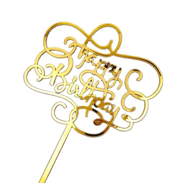 Gold Acrylic Mirror Happy Birthday Cake Topper Elegant Birthday Party Supplies With Number Shape Cake Decorations