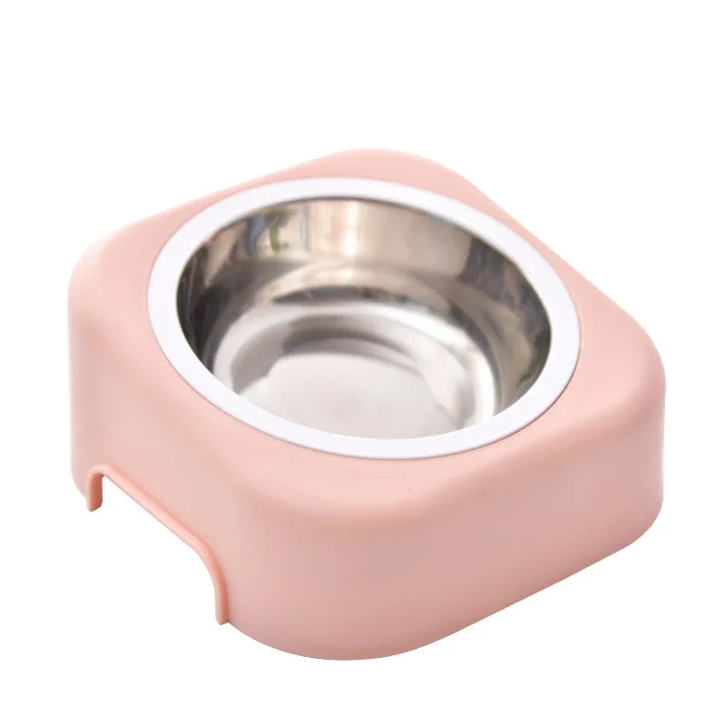 Online Hot Sell Double Layer Stainless Steel Feeder Plastic Pet Bowl With Anti Slip Bottom Slanting Pet Neck Protection Bowl