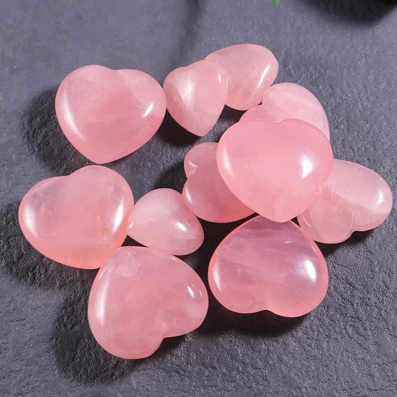 HZ Natural Crystals New 25mm Rose Quartz Crystal Heart Gemstonelove Heart Shaped Stone Earring Necklace Accessories Natural Crystal Hear