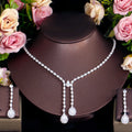 Luxury Bling Cubic Zirconia Crystal Bridal Bridesmaid Jewelry Set for Wedding Drop Earrings and Necklace Jewelry Accessories