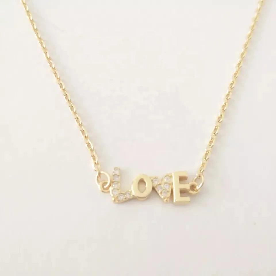 LOZRUNVE 925 Silver 18k Gold Sweet Love Word Station Necklace Women