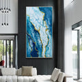 Silk Painting Handpainted Extra Large Bule Watercolor Wall Decor Modern Art Acrylic Gold Foil Abstract Oil Painting on Canvas