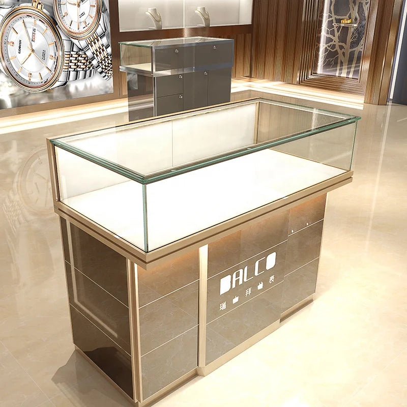 Design Gold Led Light Hinge Hidden Wood Smart Drawer Lock Cupboard Wall Set Jewelry showcase Used Cabinet Display for Shop