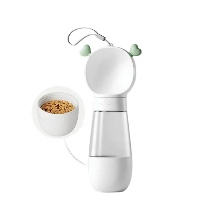 2 in 1 Eco-Friendly Plastic Grade Multifunctional Pet Food Feeder & Portable Dog Water Bottle with 350ml+200ml Capacity for Dogs