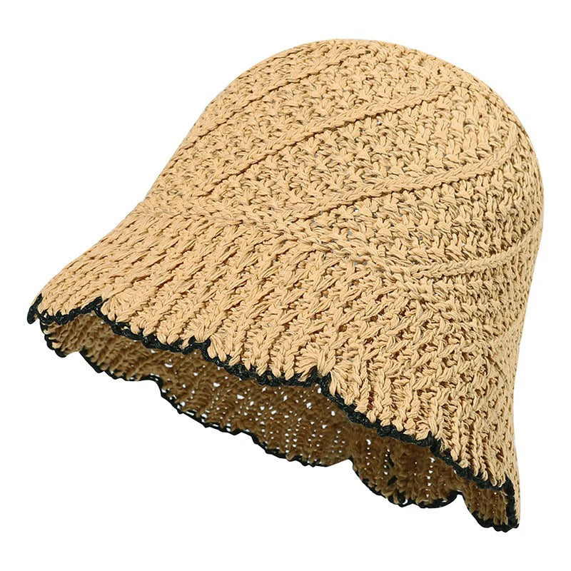 Sewingman B0352C Foldable Jacquard Sun Protection Black Cloche Straw Hats