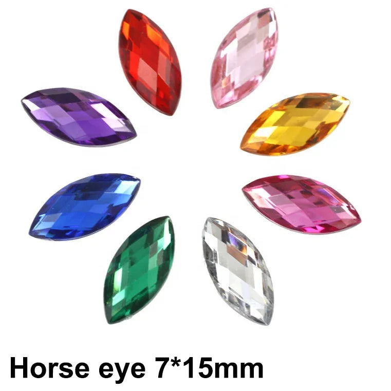 Faceted Acrylic Rhinestone Navette Horse Eye 7*15mm Flat Back Beads