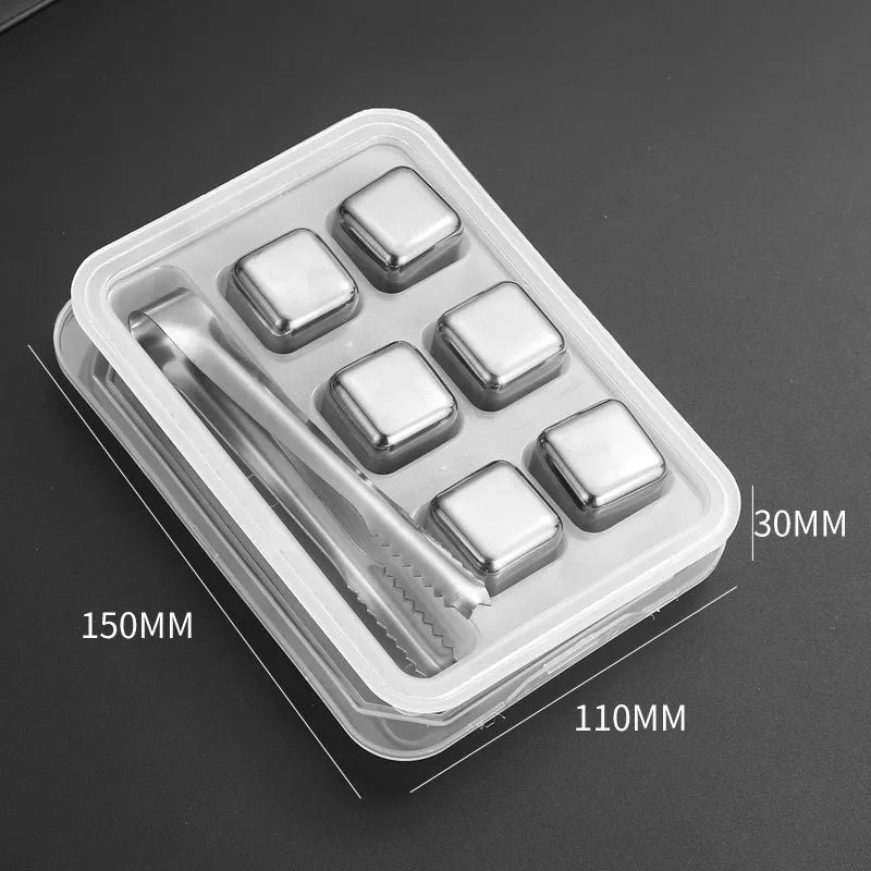 6pcs Wholesale Metal Reusable Ice Cubes for Drink Whiskey Stones Chilling Ice Cube With Tong Birthday Gift Beer Cooling Stones