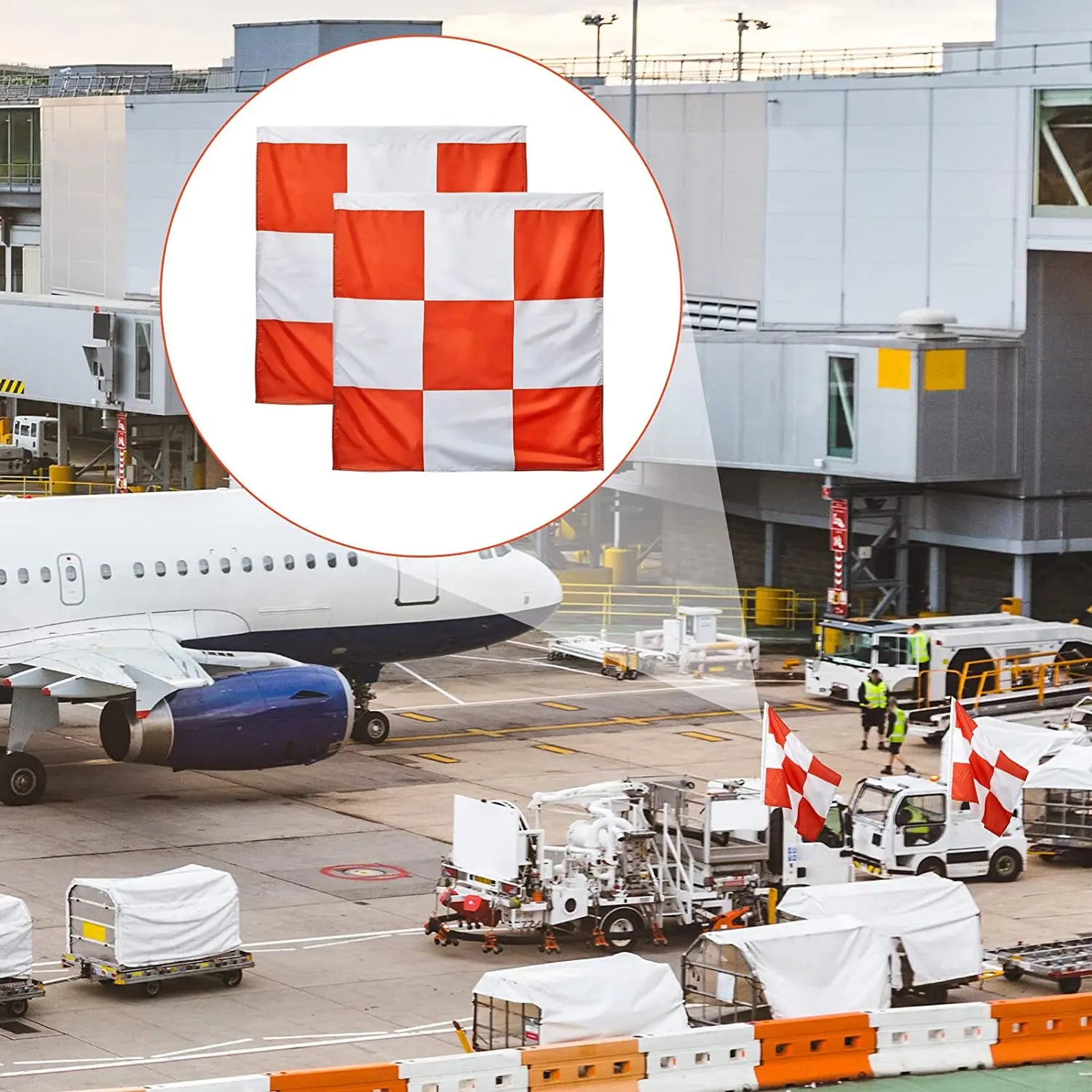 Airport Safety Flag 36x36 Inch Flag Orange and White Checkered Competition Flag Used for Airport Safety Warning Signs
