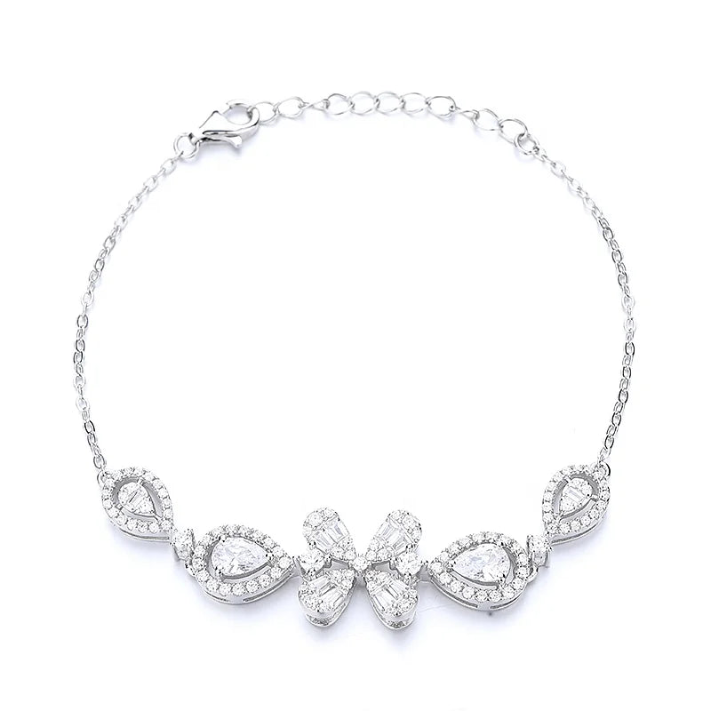 Light Luxury 925 Sterling Silver Rhodium Plated Four Leaf Clover Moissanite Charm Women's Wedding Bracelet Chain Link New Design